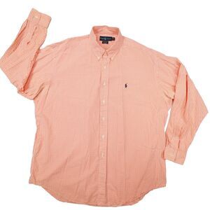 Ralph Lauren Vintage Men's Orange White Gingham Check Blake Button Up size XL‎